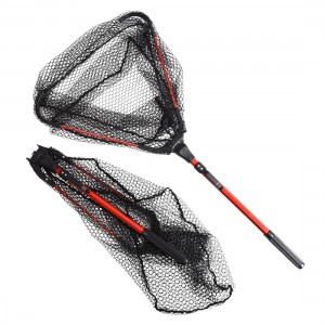 Portable Triangular Brail Folding Fishing Net Landing Net with Pole Rod